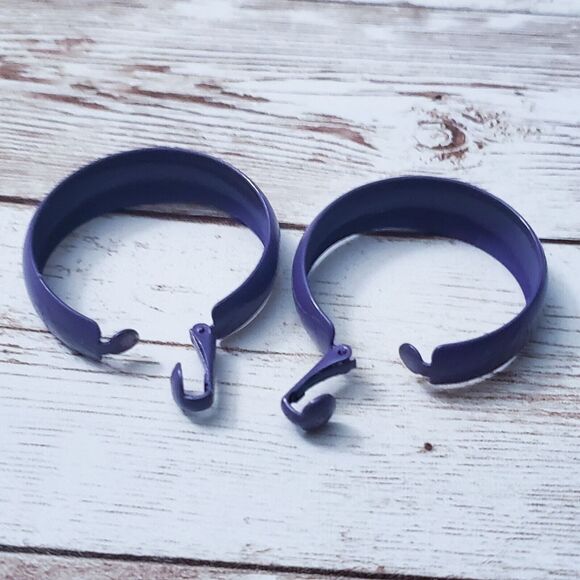 Vintage Clip On Earrings - Retro Purple Hoops 1 & 3/8" - Picture 4 of 8